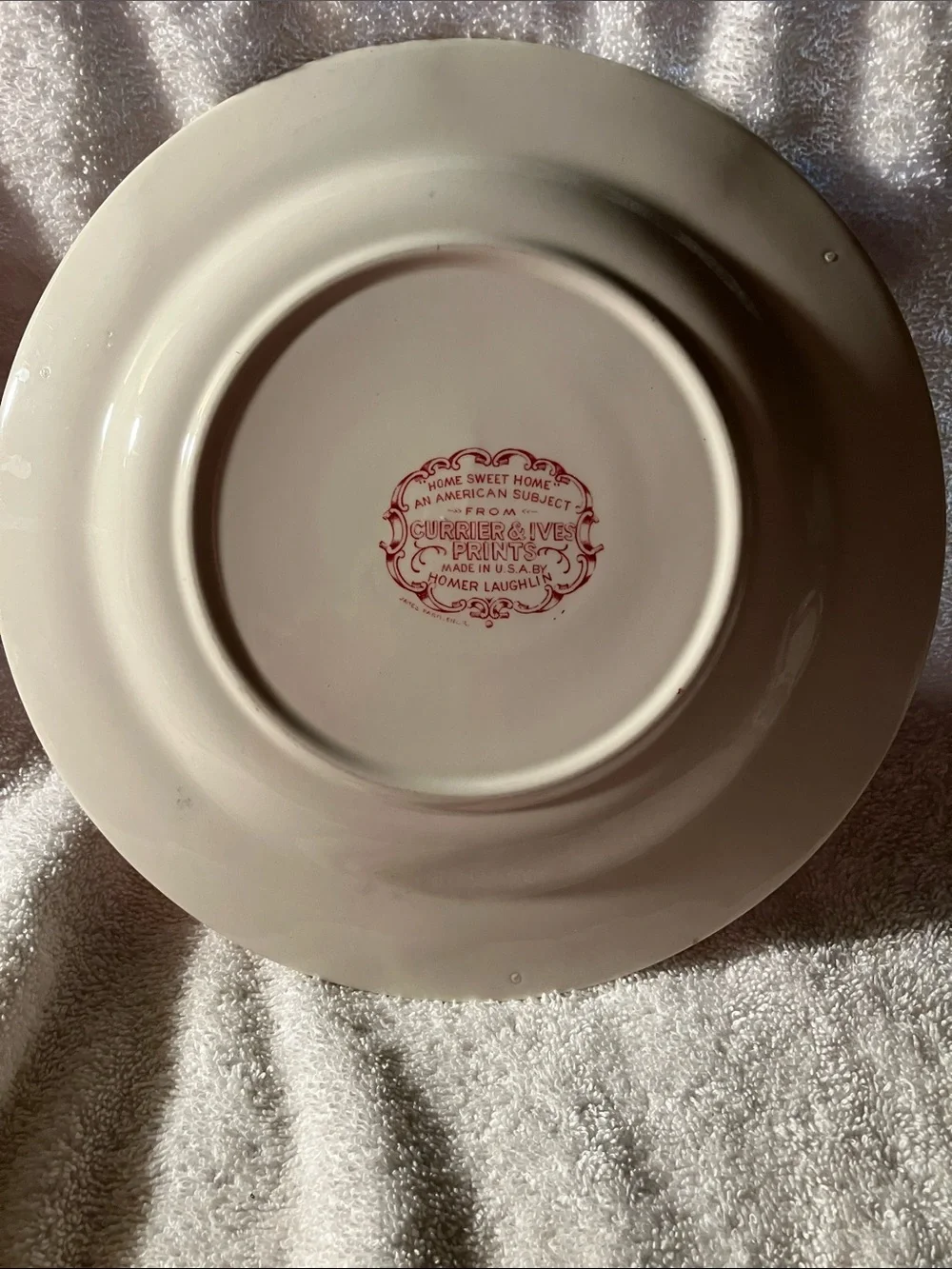 2  Red Dinner Plates Home Sweet Home Currier & Ives By Homer Laughlin 10”